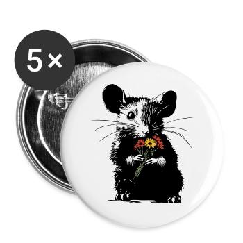 Mouse with colorful bouquet - Stencil Love - Buttons large 2.2''/56 mm (5-pack) - white - Front