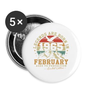Février 1965 Vintage Anniversaire 1965 Cadeau - Lot de 5 grands badges (56 mm) - blanc - Devant