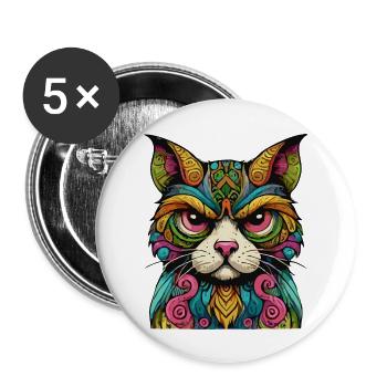 Bunter Katzenblick – Mystische Kunst - Buttons groß 56 mm (5er Pack) - Weiß - Vorne