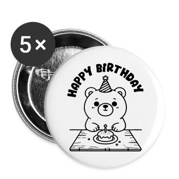 Birthday Bear having cake - Happy Birthday Design - Buttons large 2.2''/56 mm (5-pack) - white - Front