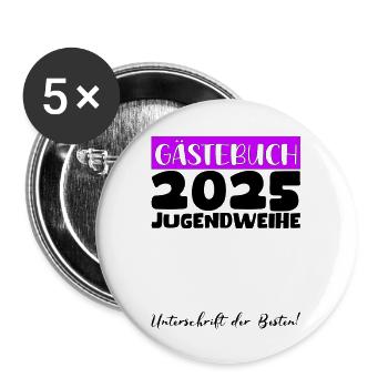 Jugendweihe 2025 Livre d’or Cadeau Filles Garçons - Lot de 5 grands badges (56 mm) - blanc - Devant