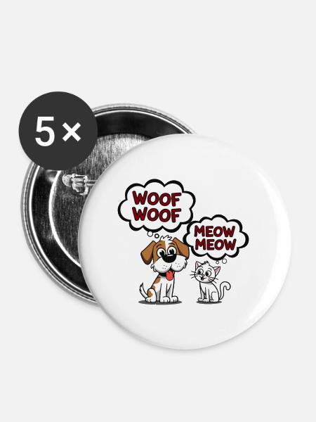 NIEDLICHE HAUSTIERE - Buttons groß 56 mm (5er Pack) - Weiß