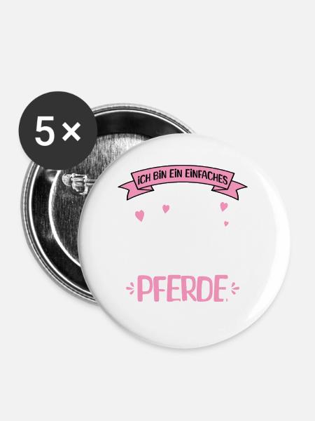 Einfaches Mädchen Pferde - Buttons groß 56 mm (5er Pack) - Weiß