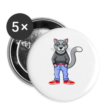 Drôle Gris Réfrigéré Chat Amour Chats - Lot de 5 grands badges (56 mm) - blanc - Devant