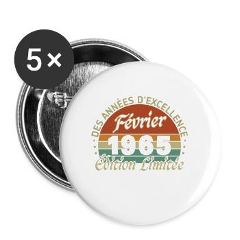 Février 1965 Vintage Anniversaire 1965 Cadeau - Lot de 5 grands badges (56 mm) - blanc - Devant