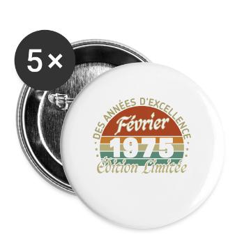 February 1975 Vintage Birthday 1975 Gift - Buttons large 2.2''/56 mm (5-pack) - white - Front