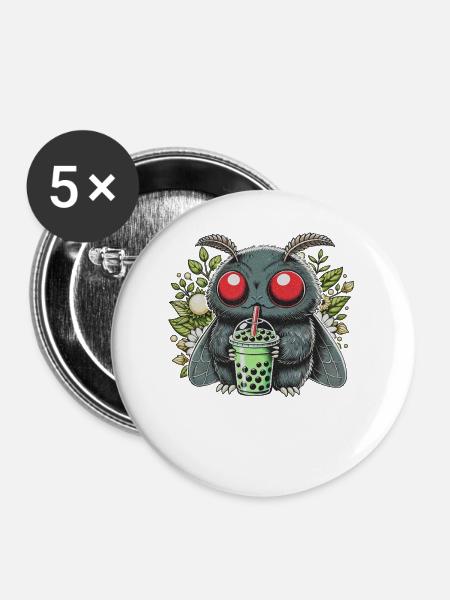 Mothman Drinking Bubble Tea - Buttons groß 56 mm (5er Pack) - Weiß