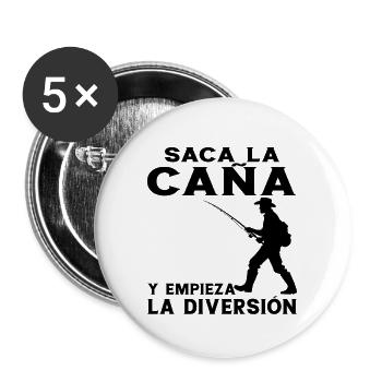 Der Fischer holt die Angel heraus und der Spaß beginnt - Buttons groß 56 mm (5er Pack) - Weiß - Vorne