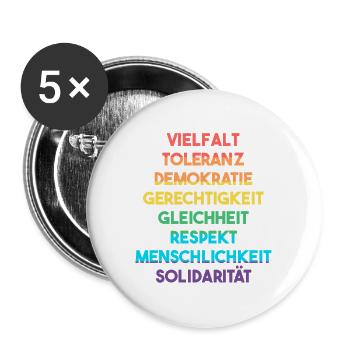 Demokratie, Vielfalt, Toleranz - LGBTQ - Wahl 2025 - Buttons groß 56 mm (5er Pack) - Weiß - Vorne