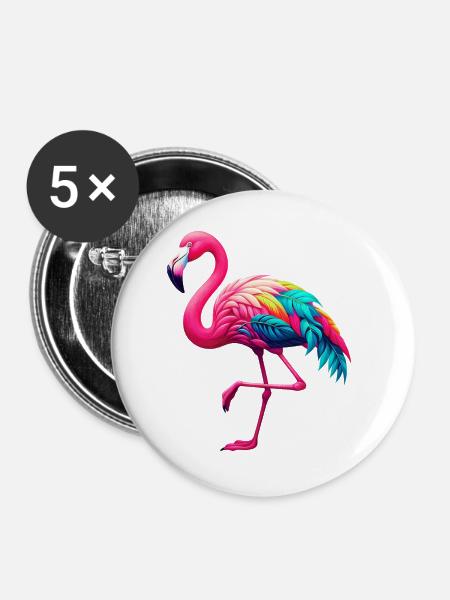 Flamingo - Buttons groß 56 mm (5er Pack) - Weiß