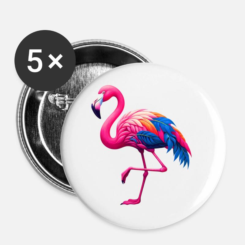 Flamingo - Buttons groß 56 mm (5er Pack) - Weiß