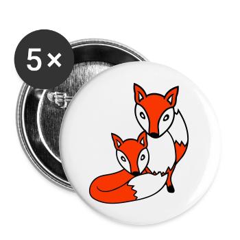 2 Amis Renards Roux Renard Deux Animaux Sauvages Équipe - Lot de 5 grands badges (56 mm) - blanc - Devant
