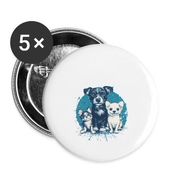 Bande à Papa: Chiots et Chien - Lot de 5 grands badges (56 mm) - blanc - Devant