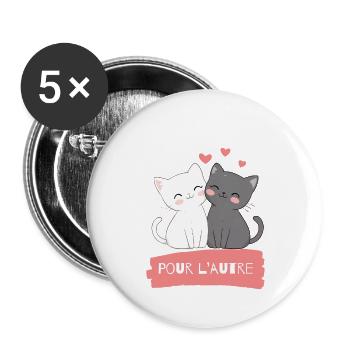 Félins amoureux pour l'autre - Lot de 5 grands badges (56 mm) - blanc - Devant
