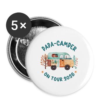 Papa Camper 2025 Camping Urlaub Reise Wohnwagen - Buttons groß 56 mm (5er Pack) - Weiß - Vorne