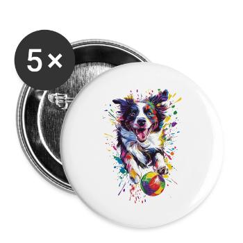 Border Collie - Buttons groß 56 mm (5er Pack) - Weiß - Vorne