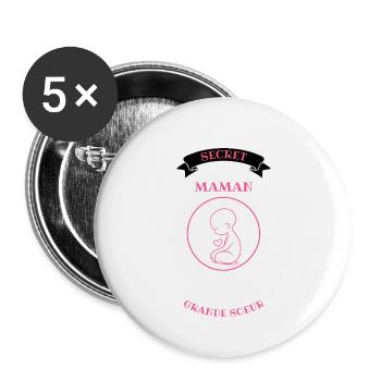 Secret Maman Grande Sœur - Lot de 5 grands badges (56 mm) - blanc - Devant