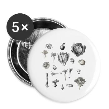 Februar Collage mit saisonalem Gemüse und Obst - Buttons groß 56 mm (5er Pack) - Weiß - Vorne