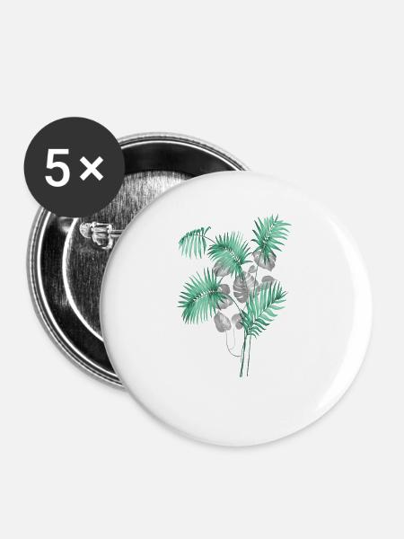 Tropical Leaves Design - Buttons groß 56 mm (5er Pack) - Weiß