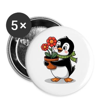 Pingouin avec pot de fleurs dans le jardin pour jardinier - Lot de 5 grands badges (56 mm) - blanc - Devant