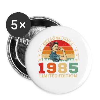 1985 Anniversaire des femmes Édition Limitée Vintage - Lot de 5 grands badges (56 mm) - blanc - Devant
