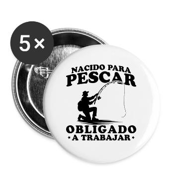 Born to Fish Fisherman - Buttons large 2.2''/56 mm (5-pack) - white - Front