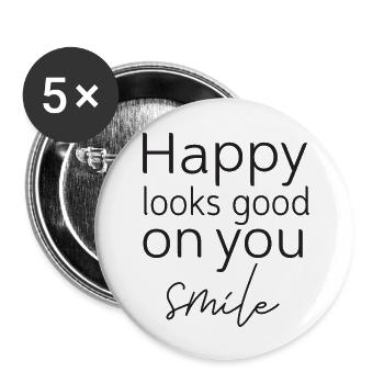 Happy Looks Good On You - Buttons groß 56 mm (5er Pack) - Weiß - Vorne