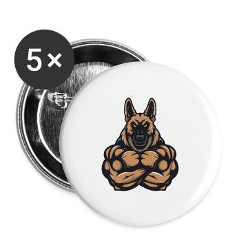 Berger Allemand Chien Muscles Musculation - Lot de 5 grands badges (56 mm) - blanc - Devant