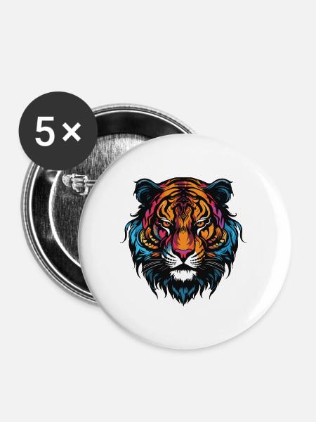 Tiger Portrait - Buttons groß 56 mm (5er Pack) - Weiß