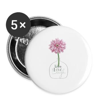Pink Flower Life Love Laughter Inspirational Quote - Buttons large 2.2''/56 mm (5-pack) - white - Front