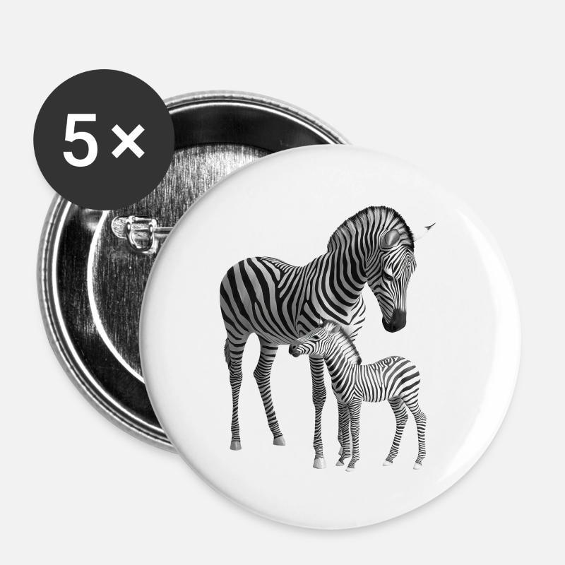 Zebra - Buttons groß 56 mm (5er Pack) - Weiß