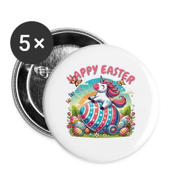 Frohe Ostern Einhorn – Buntes Ei Design - Buttons groß 56 mm (5er Pack) - Weiß - Vorne
