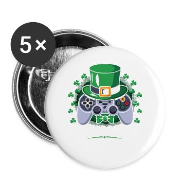 Gamerchaun Shamrock Saint-Patrick Leprechaun - Lot de 5 grands badges (56 mm) - blanc - Devant