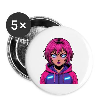 Anime Woman - Buttons large 2.2''/56 mm (5-pack) - white - Front