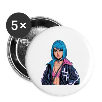 Anime Woman - Buttons large 2.2''/56 mm (5-pack) - white - Front