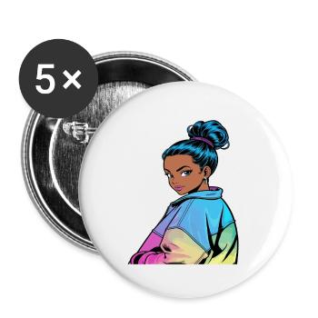 Anime Woman - Buttons large 2.2''/56 mm (5-pack) - white - Front