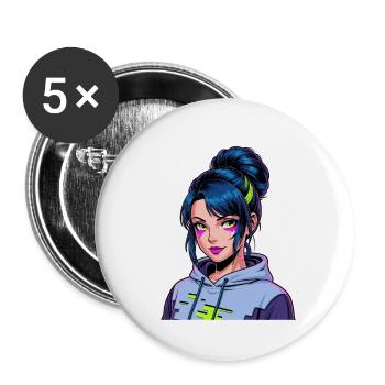 Anime Woman - Buttons large 2.2''/56 mm (5-pack) - white - Front