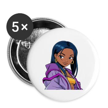 Anime Woman - Buttons large 2.2''/56 mm (5-pack) - white - Front