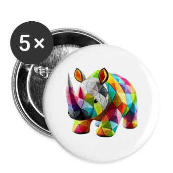 Rhinoceros Rhino Polygone Patchwork - Buttons groß 56 mm (5er Pack) - Weiß - Vorne