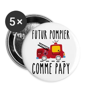 Futur pompier cadeau humour - Lot de 5 grands badges (56 mm) - blanc - Devant