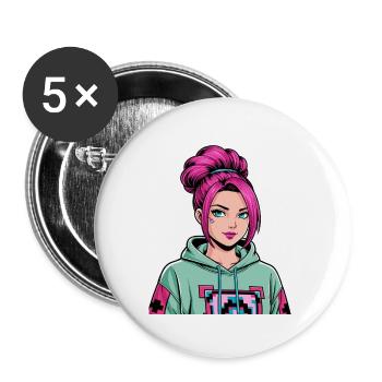 Anime Woman - Buttons large 2.2''/56 mm (5-pack) - white - Front