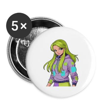 Anime Woman - Buttons large 2.2''/56 mm (5-pack) - white - Front