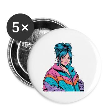 Anime Woman - Buttons large 2.2''/56 mm (5-pack) - white - Front