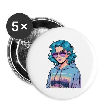 Anime Woman - Buttons large 2.2''/56 mm (5-pack) - white - Front