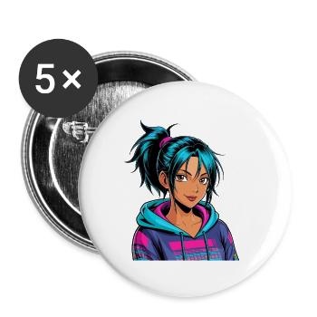 Anime Woman - Buttons large 2.2''/56 mm (5-pack) - white - Front