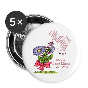 Muttertag, beste Mama der Welt - Buttons groß 56 mm (5er Pack) - Weiß - Vorne