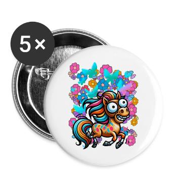 Pferd Pferde Frühling Blumen Insekten Kinder - Buttons groß 56 mm (5er Pack) - Weiß - Vorne