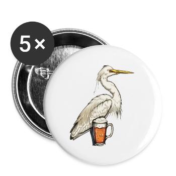 Reiher Vogel Bier - Buttons groß 56 mm (5er Pack) - Weiß - Vorne