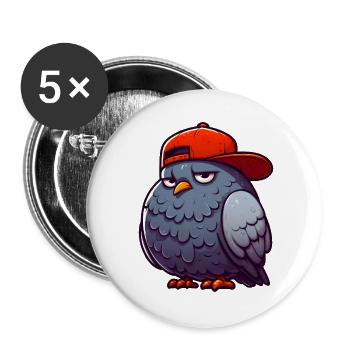 Taube Hiphop Rote Mütze - Buttons groß 56 mm (5er Pack) - Weiß - Vorne