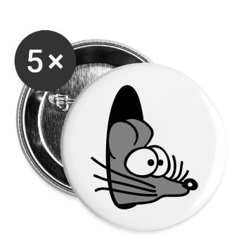 Maus Wand Loch Mauseloch Guckt Süß Lustig Comic - Buttons groß 56 mm (5er Pack) - Weiß - Vorne